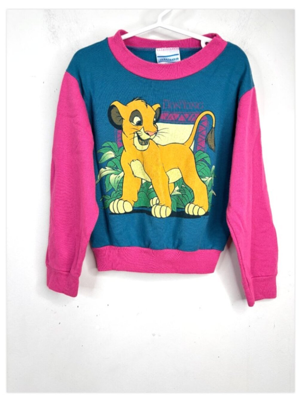 VTG 90s Disney The Lion King Sweatshirt Kids 5/6 Allison Made in USA Colorblock